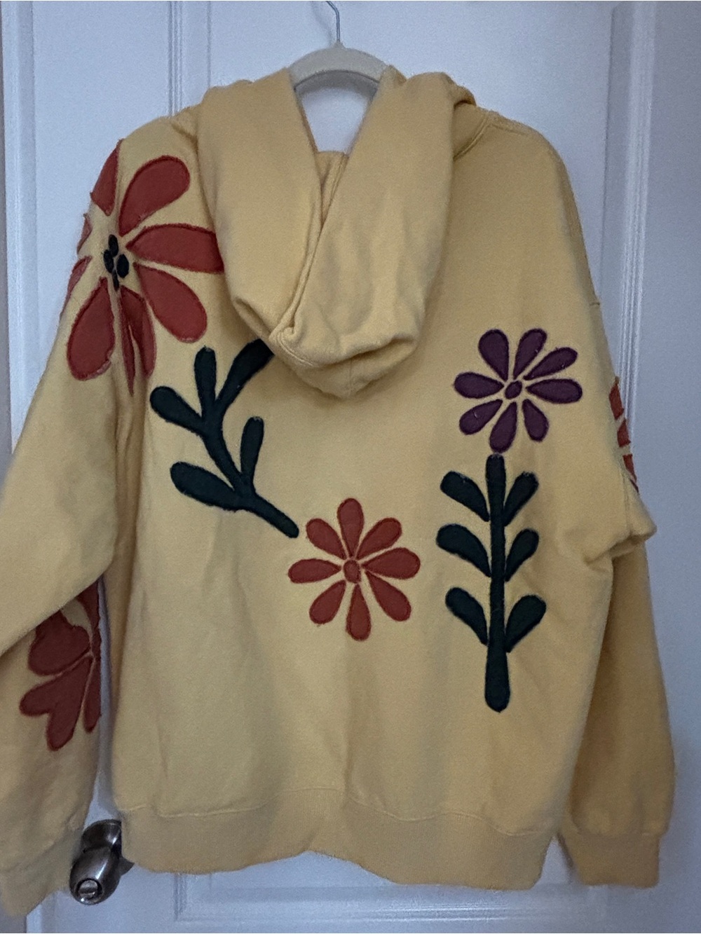 We The Free Yellow Floral Appliqué Hoodie with Pink & Purple Accents - Picture 4 of 5